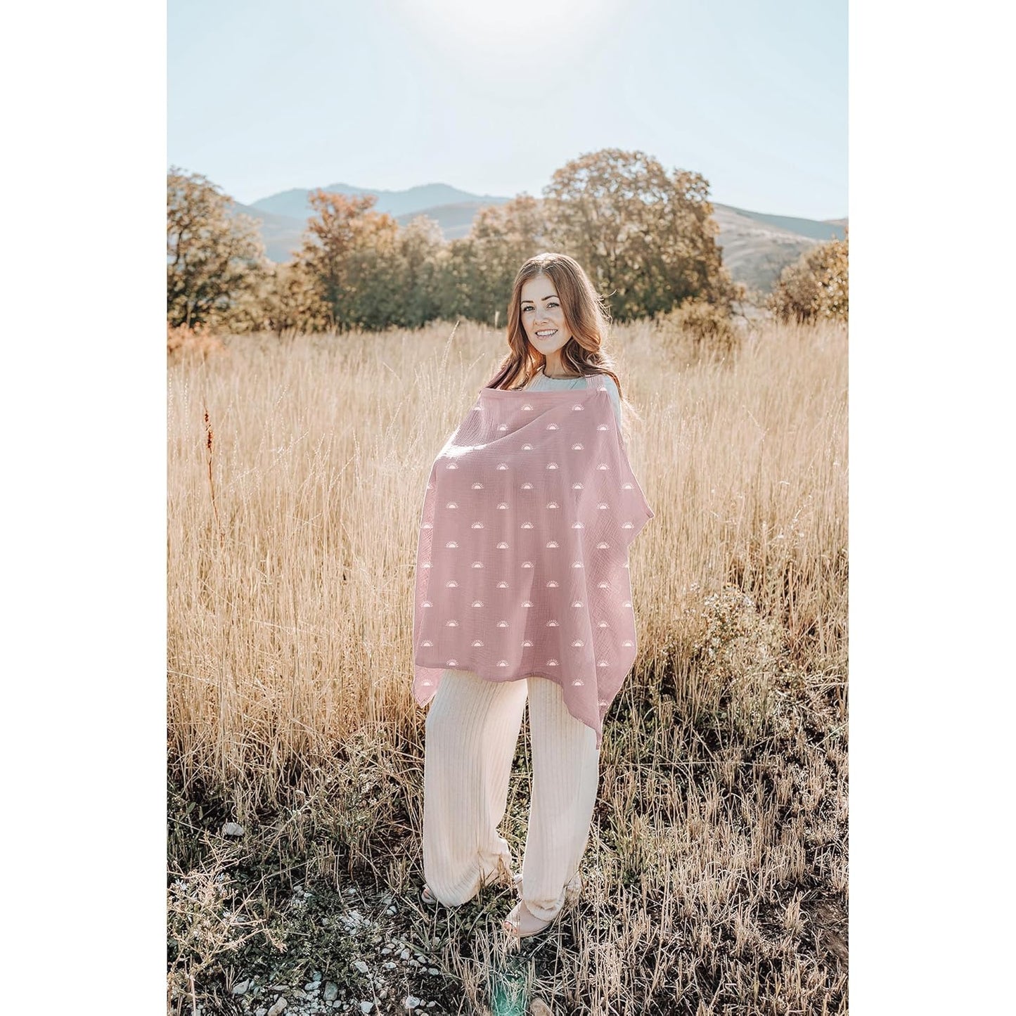 Konssy Muslin Nursing Cover for Baby Breastfeeding, Breathable 100% Cotton Breastfeeding Cover with Rigid Hoop for Mother Nursing Apron, Multi-use Carseat Canopy