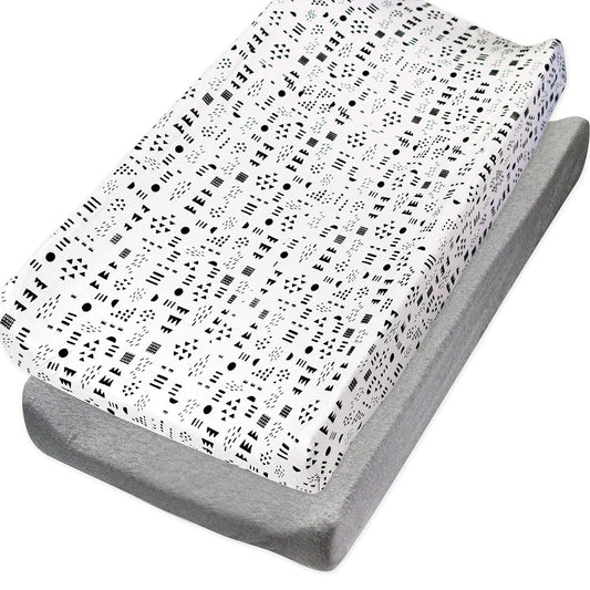 HonestBaby Organic Cotton Changing Pad Covers (Set of Two), Pattern Play/Heather Gray, One Size
