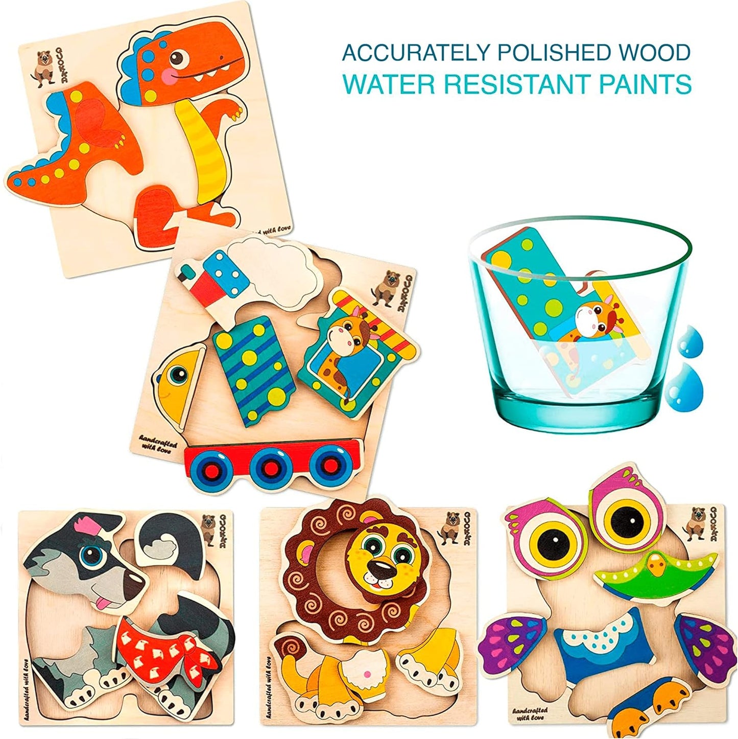 QUOKKA Wooden Puzzles for Toddlers 3-4 - 6XSET Toddler Puzzles Ages 3-4 - Wood Learning Montessori Toys 3-5 Year Old - Preschool Animal Travel Game Gift for Boys & Girls