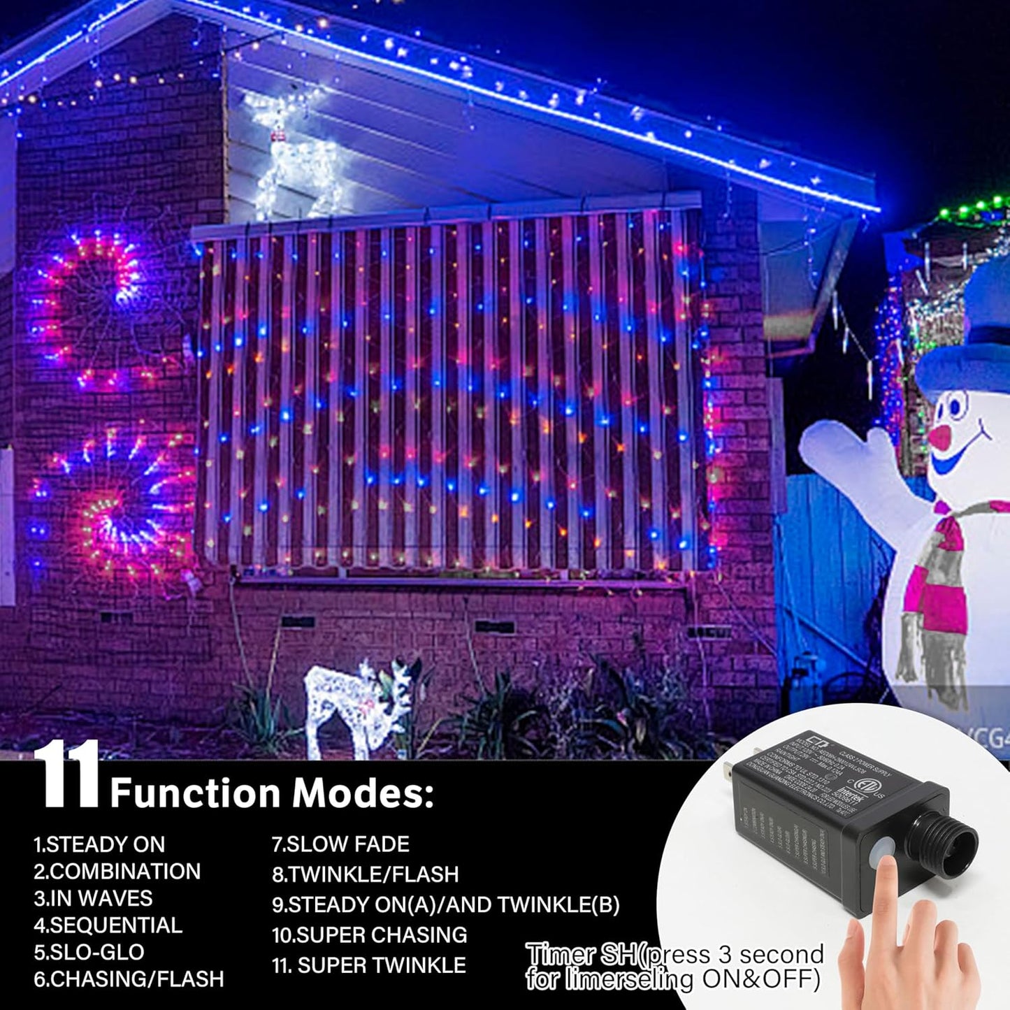 66ft Patriotic String Lights - Red White Blue Mini Lights, 200 LED Transparent Wire Fairy Starry String Lights Plug in, 11 Lighting Modes for Outdoor Tree Party Decoration (Red White Blue)