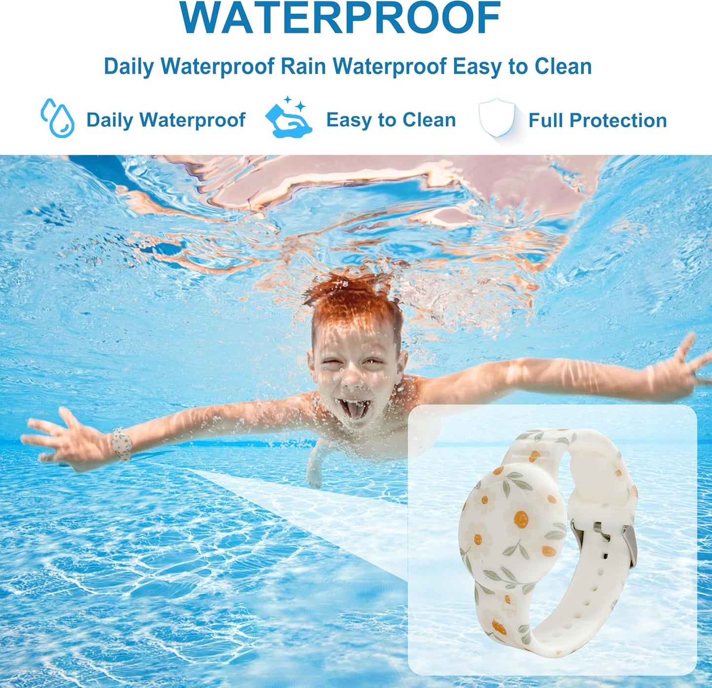 Waterproof AirTag Bracelet for Kids, Soft Silicone Air Tag Hidden Holder Case Compatible with Apple Airtag, Adjustable Anti-Lost Printed Strap GPS Traker for Toddler Child(2 Pack, Butterfly & Flower)