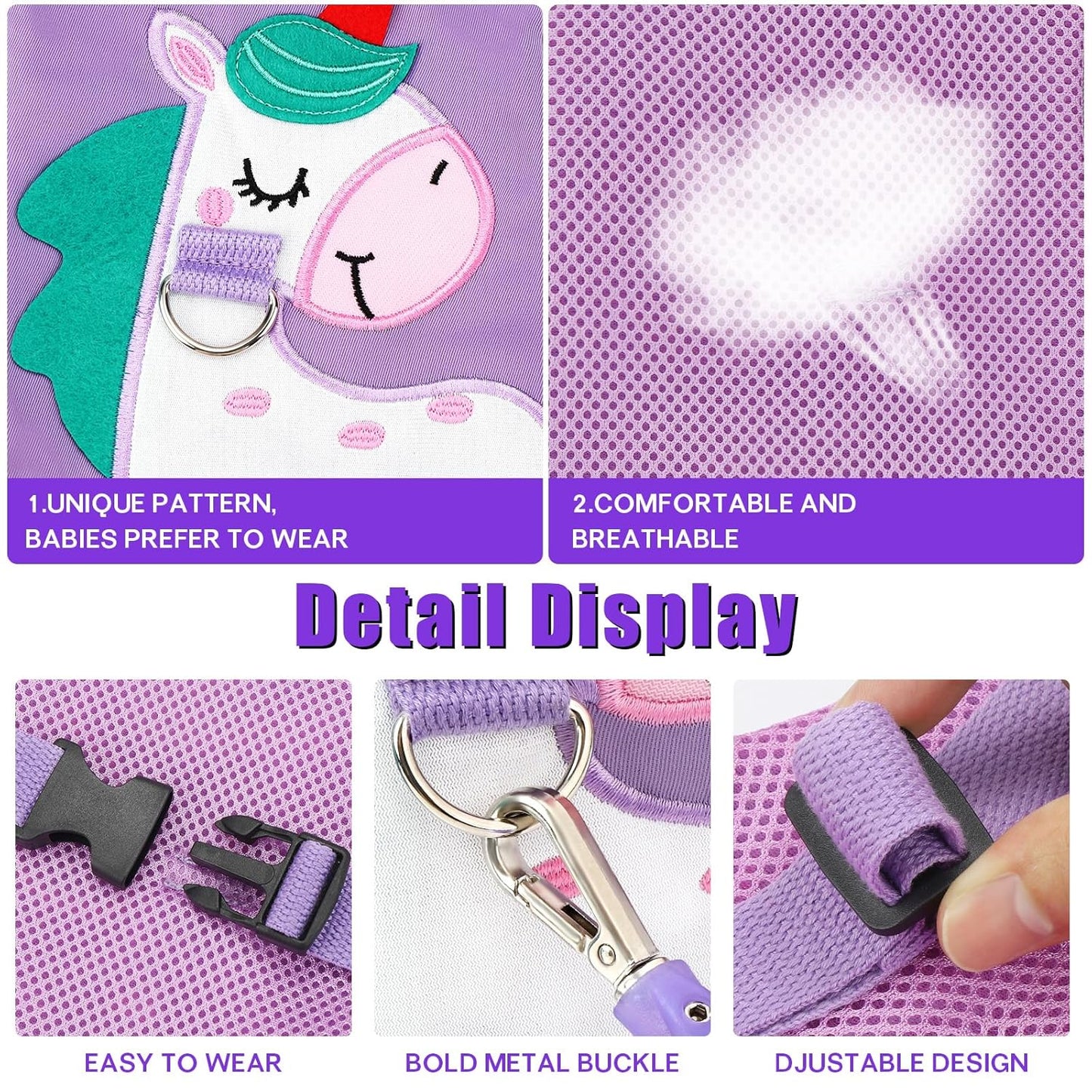 Toddler Leash-Baby Walking Safty Harness and Child Anti Lost Wrist Link for Girls/Boys Travel (Purple)