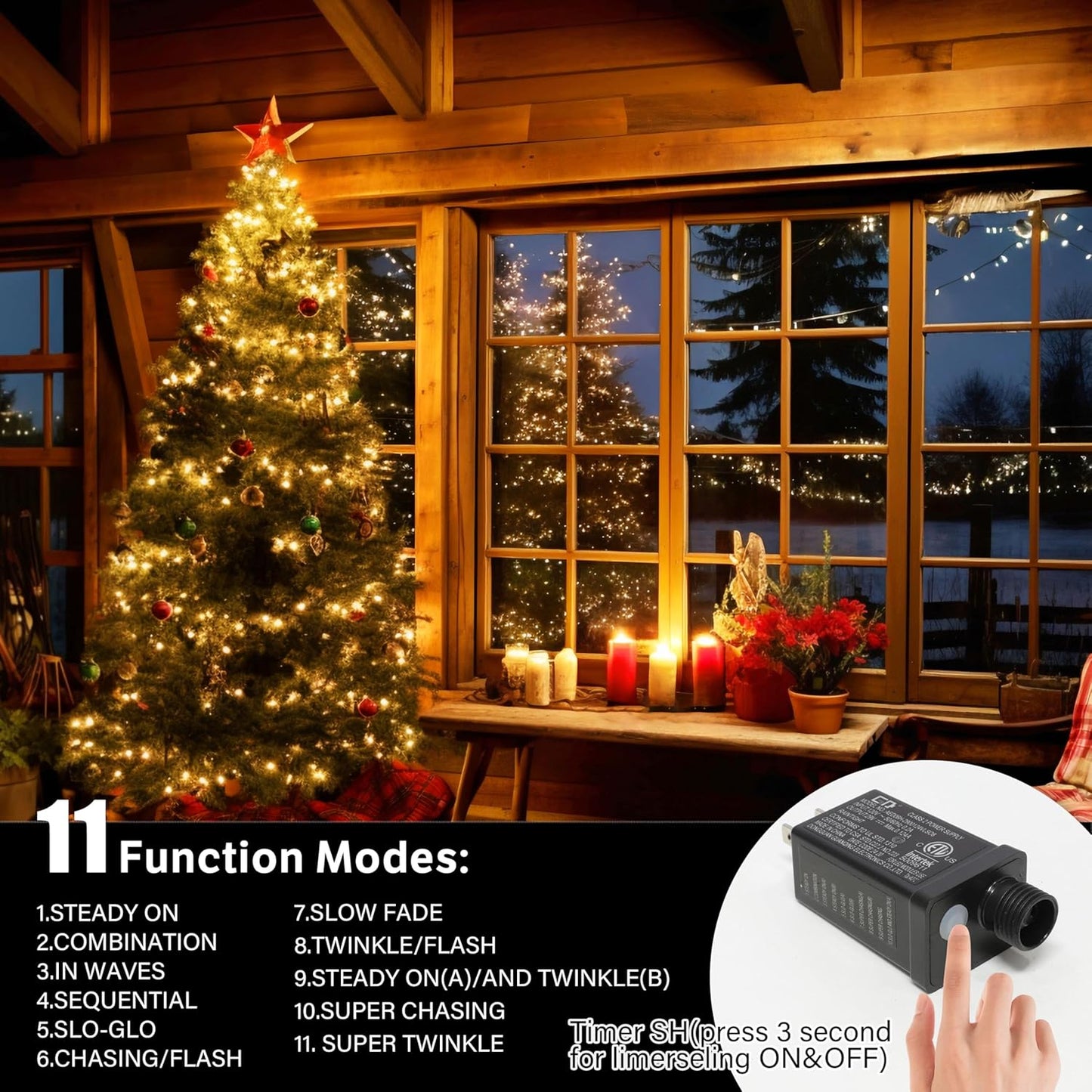 33ft Christmas Decorative Mini Lights, 100 LED Transparent Wire Fairy Starry String Lights Plug in, 11 Lighting Modes, for Indoor Outdoor Xmas Tree Wedding Party Decoration (Warm White)