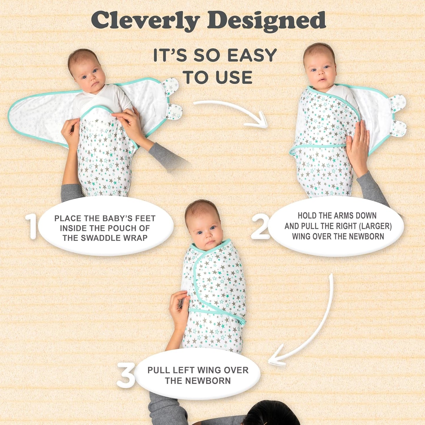 Bublo Baby Swaddles for Newborns – 3-Pack Infant Swaddles 0-3 Months – Adjustable Swaddle Sleep Sack with Zipper – Soft Cotton Baby Wrap for Safe & Cozy Sleep (Aqua)