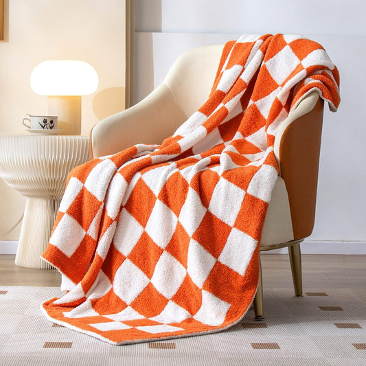 SeaRoomy CheckeredThrow Blanket, Soft Fluffy Microfiber Knit Throw Blanket for Couch Bed, Warm Cozy Reversible Checkerboard Knitted Blanket Room Decor(Burnt Orange, 51"×63")