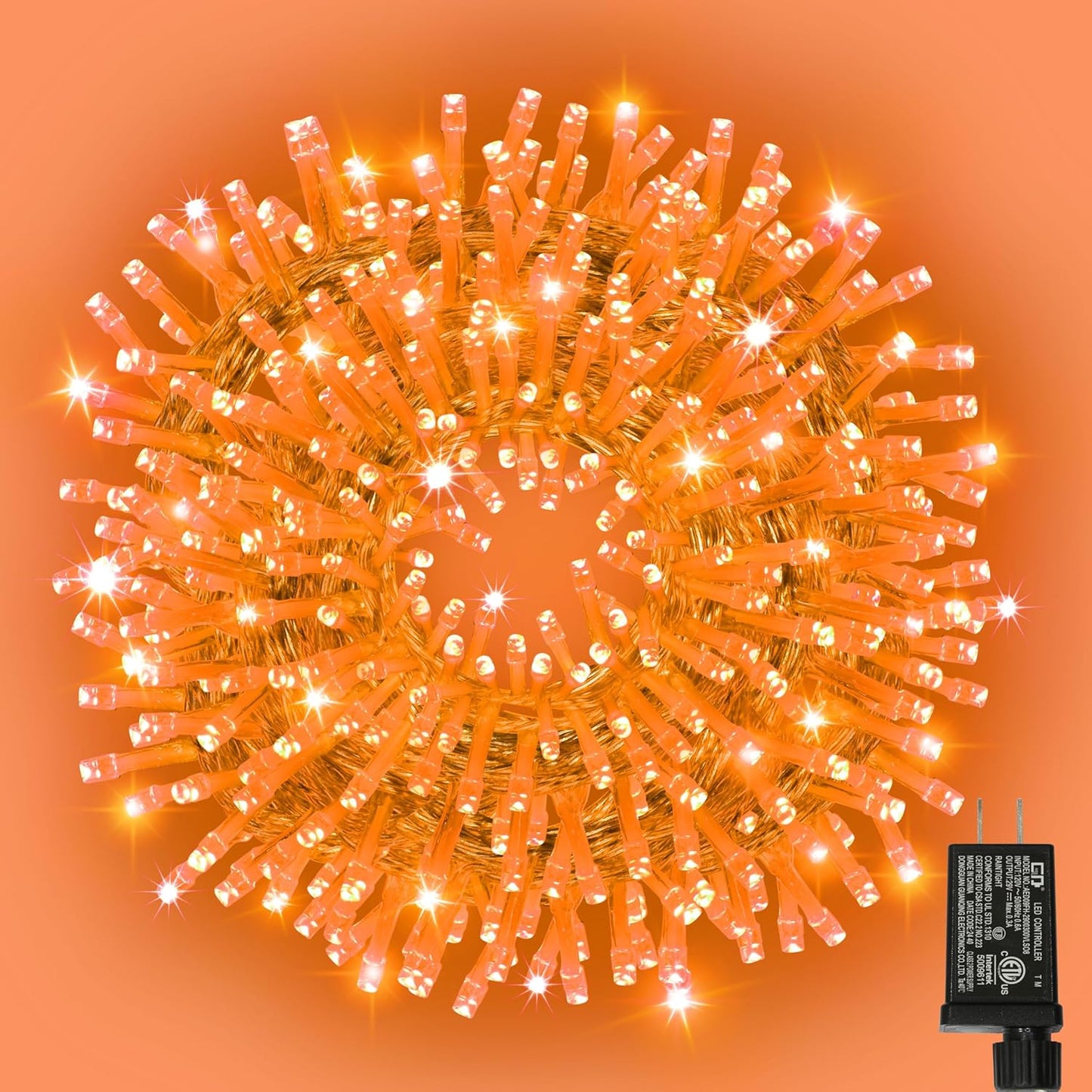 66ft Halloween Decorative Mini Lights, 200 LED Transparent Wire Fairy Starry String Lights Plug in, 11 Lighting Modes, for Halloween Decoration Outdoor Xmas Tree Party Decoration (Orange)