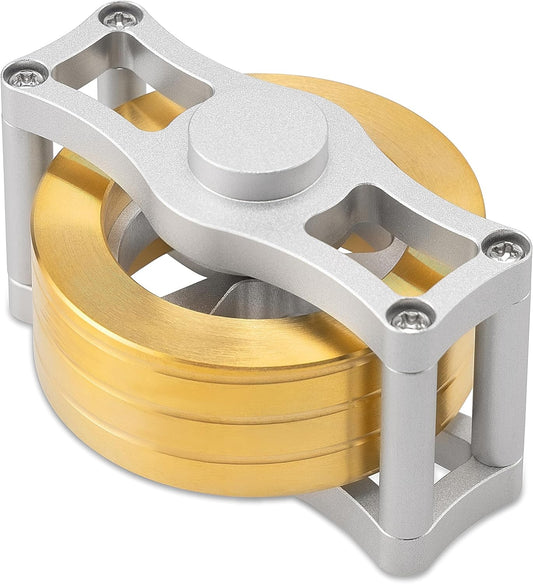 Kinetic Spinning Top Brass, Desk Fidget Toy for Adults, Stress Relief Toy for Office, Gold