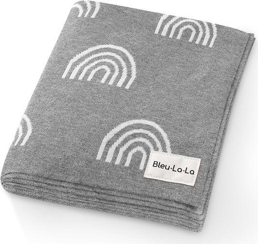 Gender Neutral Receiving Blanket 100% Cotton Buttery Soft Cozy Receiving Swaddle Crib Stroller Blanket for Shower Gift Registry for Newborns, Infants, Toddlers (Rainbow - Grey)