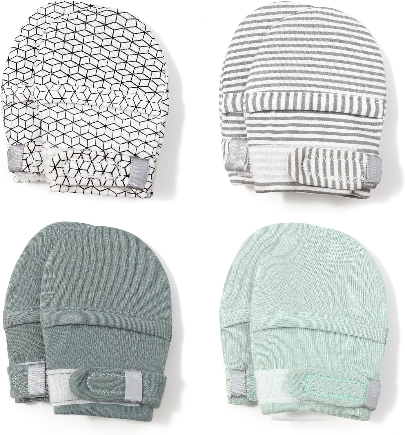 HAPIU Baby No Scratch Mittens Stay On, 100% Cotton Breathable, Adjustable Infant Gloves for Boys Girls, Newborn - 12 M