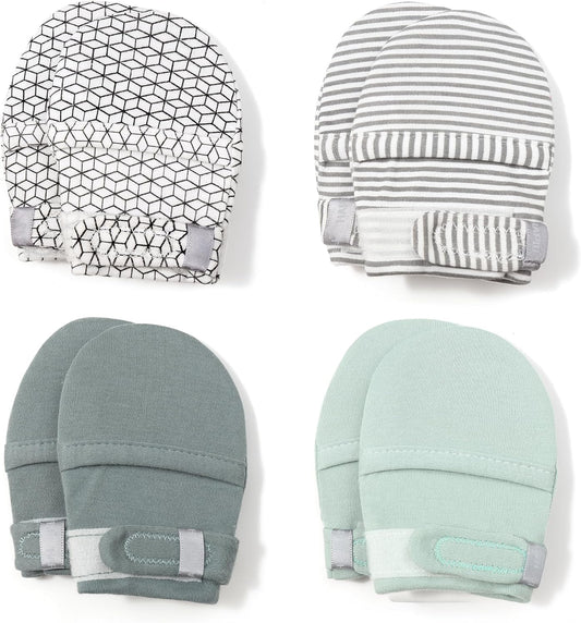 HAPIU Baby No Scratch Mittens Stay On, 100% Cotton Breathable, Adjustable Infant Gloves for Boys Girls, Newborn - 12 M