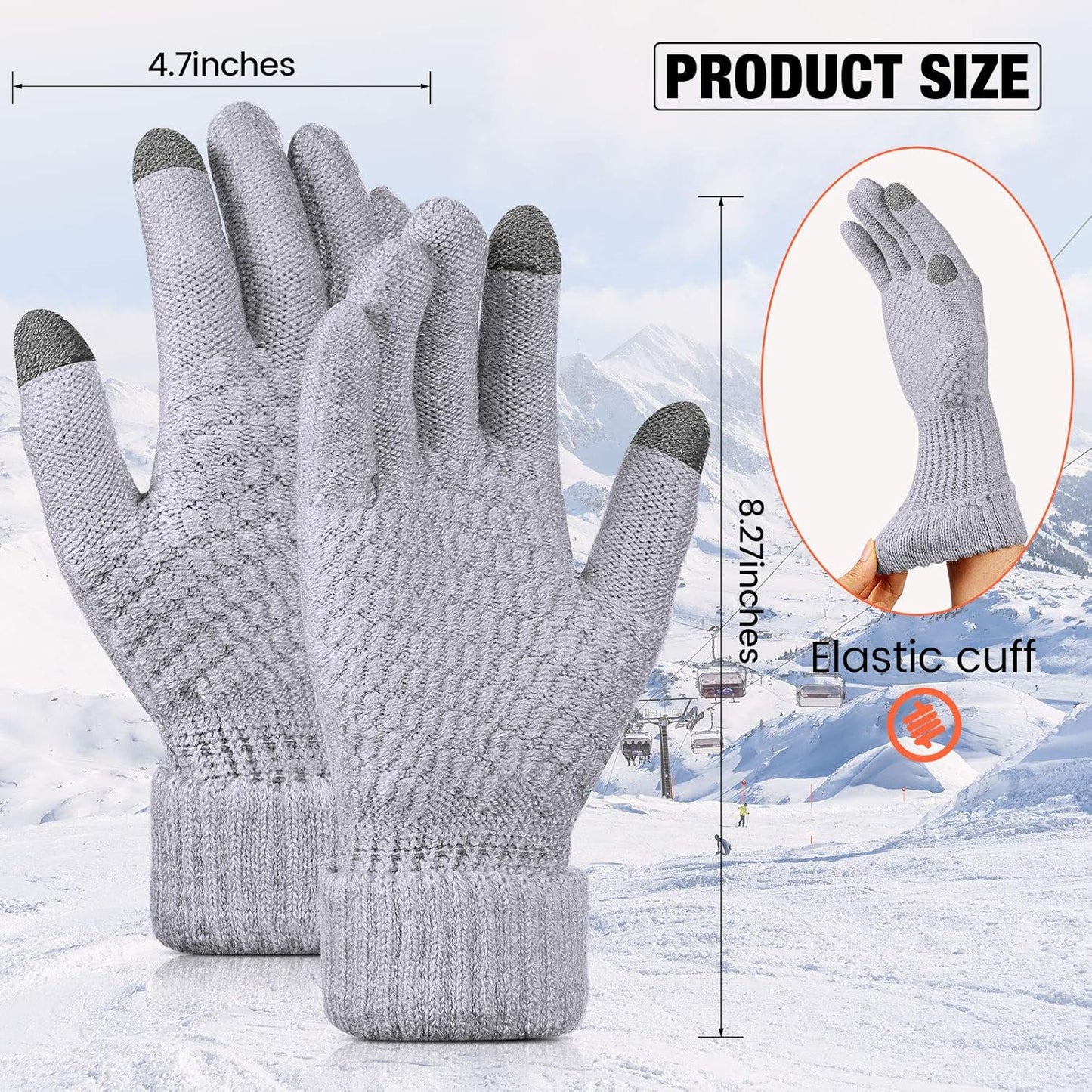 Geyoga 2 Pairs Women's Winter Touch Screen Gloves Soft Warm Fleece Lined Knit Elastic Cuff Winter Texting Gloves