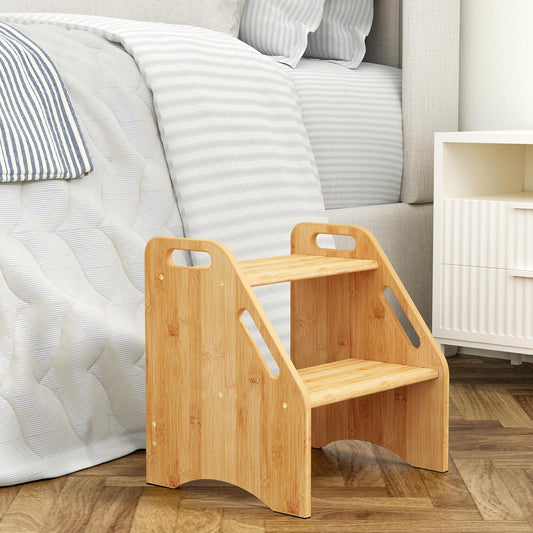 AMBIRD Wooden Step Stool, 15.75'' H Potty Training Toddler 300 lbs Capacity with Safety Non-Slip Pads and Handles, Kitchen Step Stools for Kids, Bamboo Step Stool for Bathroom, High Beds (Natural)