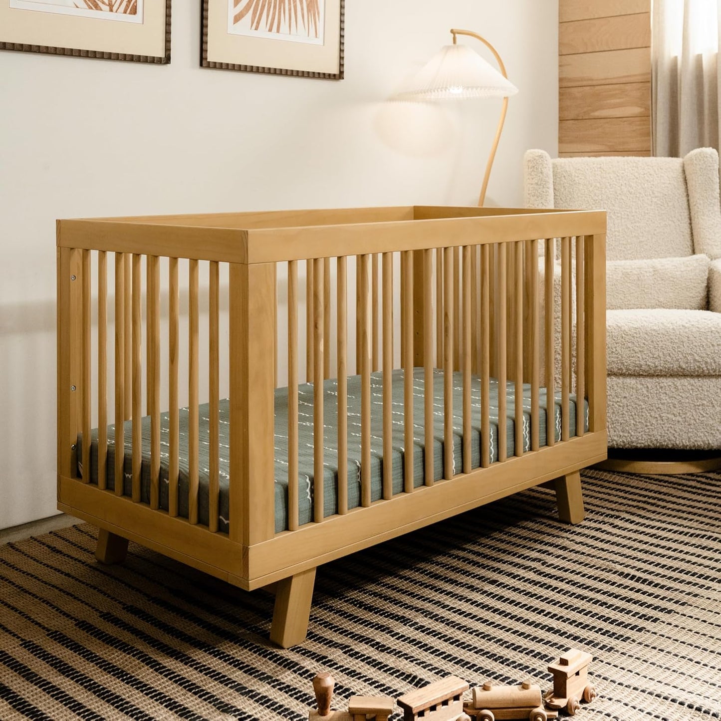 babyletto Hudson 3-in-1 Convertible Baby Crib with Wooden Toddler Bed & Daybed Conversion - Easy to Assemble & GREENGUARD Gold Certified - 4 Adjustable Mattress Heights - Honey