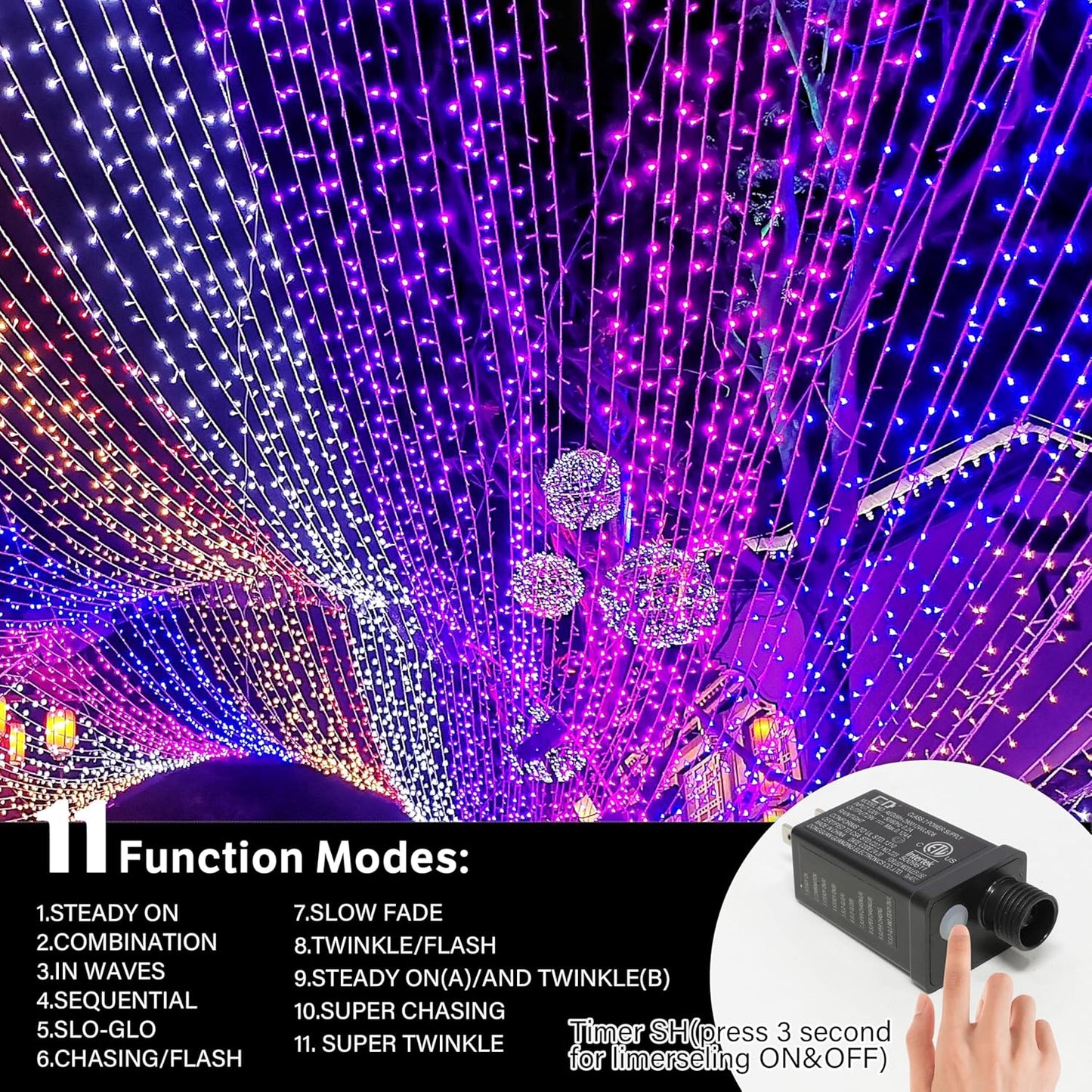 33ft Halloween Decorative Mini Lights, 100 LED Transparent Wire Fairy Starry String Lights Plug in, 11Lighting Modes, for Halloween Decoration Outdoor Xmas Tree Party Decoration (Purple)