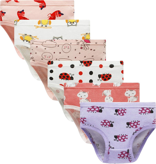 Cadidi Dinos Little Girls' Soft Cotton Underwear Kids Cool Breathable Comfort Panty Briefs Toddler Undies(Pack of 6)