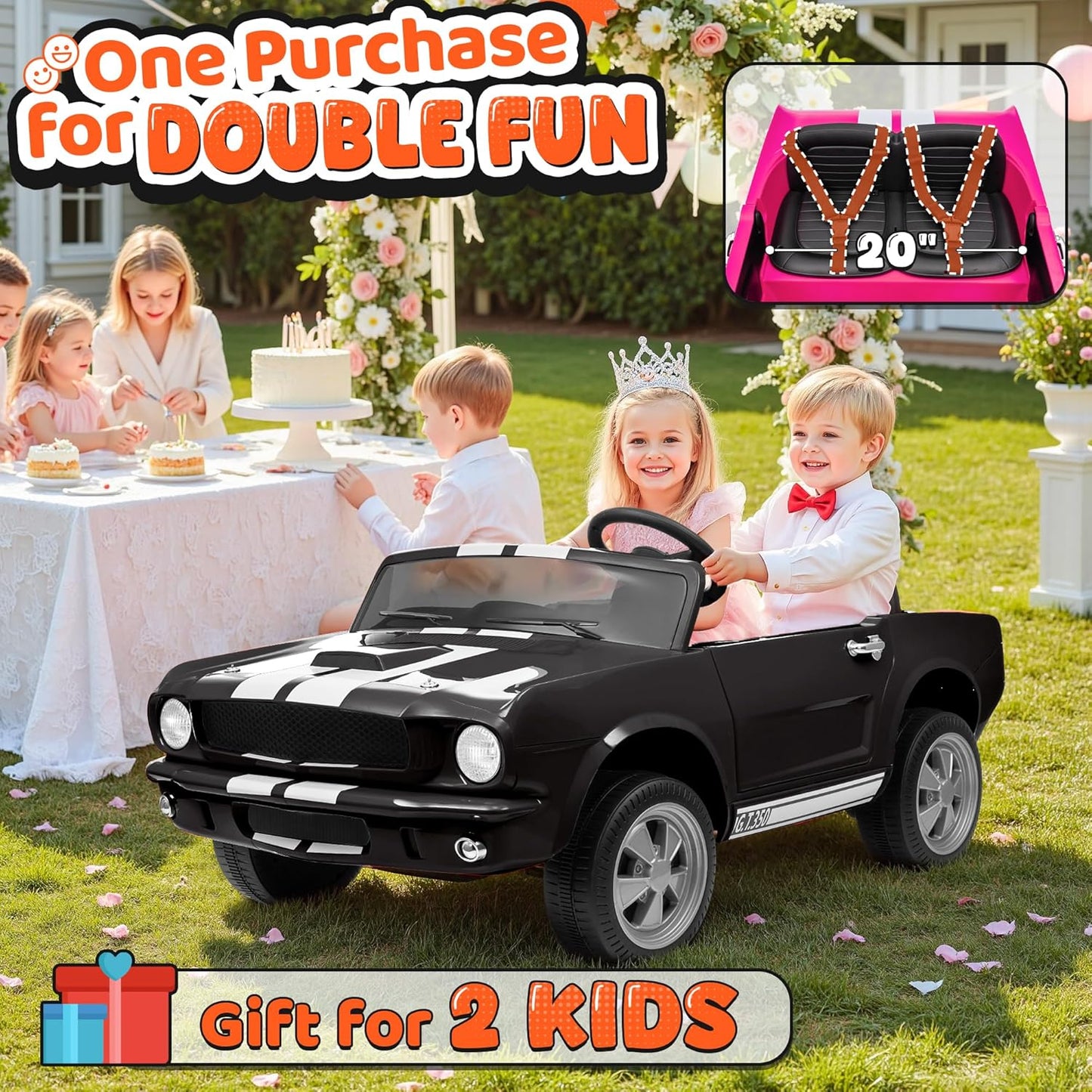 24V 2 Seater Ride on Toys, Licensed Shelby Cobra Kids Power Car Wheeler Ride On Toy w/ 2WD/4WD Switchable, Remote Control, 19" Spacious Seat, 4 Spring Suspension, Music, Bluetooth