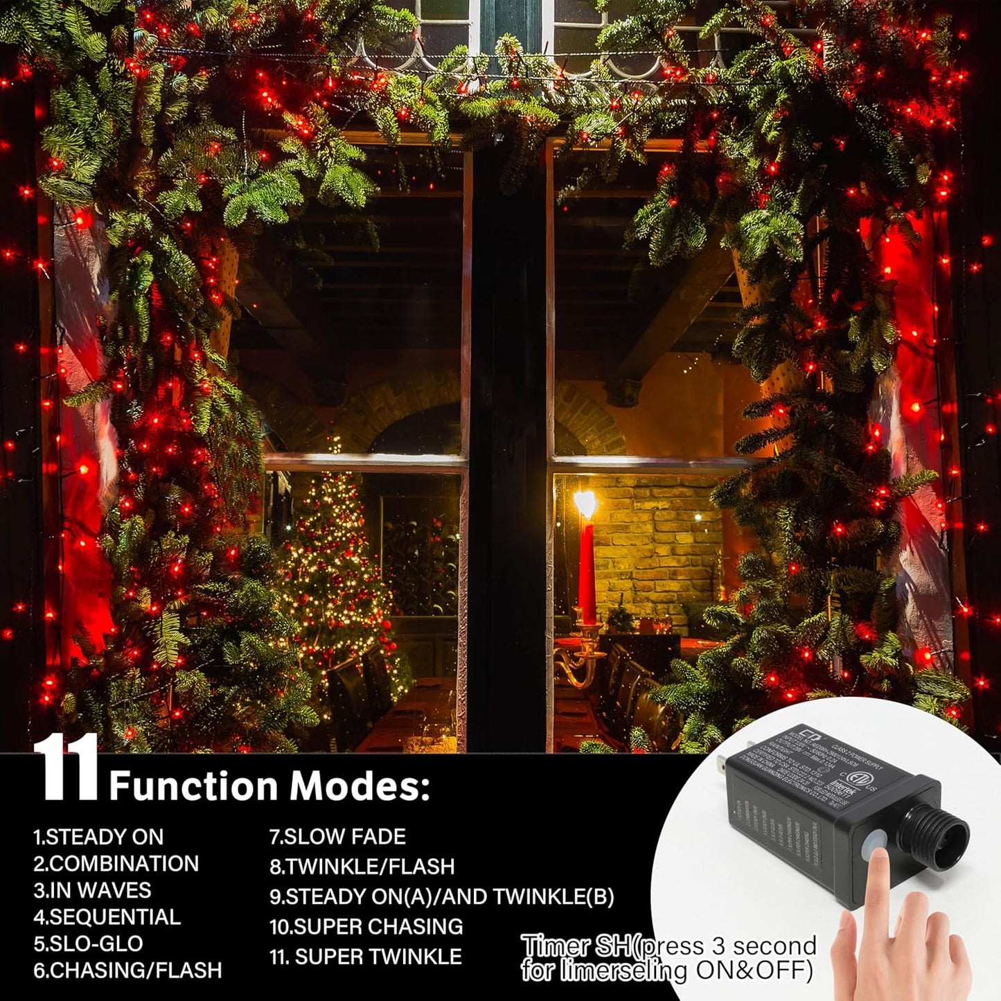 66ft Christmas Decorative Mini Lights,200 LED Transparent Wire Fairy Starry String Lights Plug in, 11 Lighting Modes, for Indoor Outdoor Xmas Tree Wedding Party Decoration (Red)