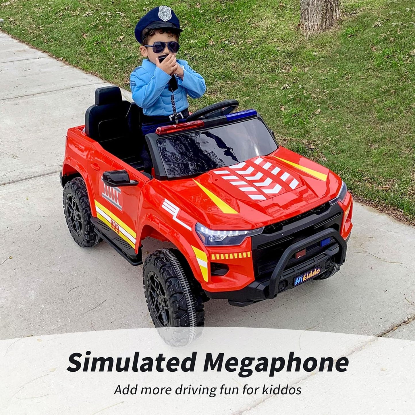 24V 10Ah Electric Police Car Ride on Toy for Big Kids, 4WD 2 Seater Kids Ride on Car SUV w/Remote Control, 4x200W Motors - Red