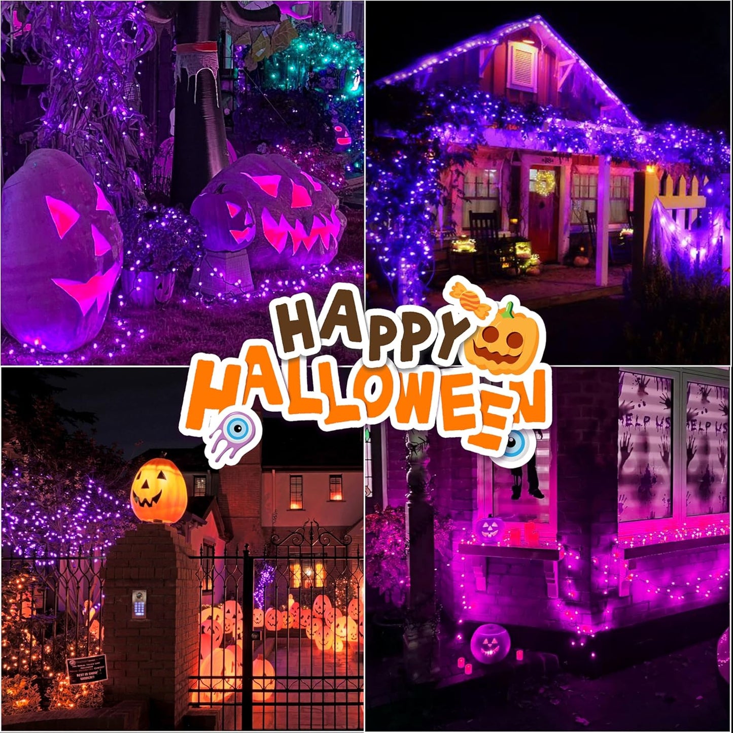 66ft Halloween Decorative Mini Lights, 200 LED Green Wire Fairy Starry String Lights Plug in, 11 Lighting Modes, for Halloween Decoration Outdoor Xmas Tree Party Decoration (Purple)