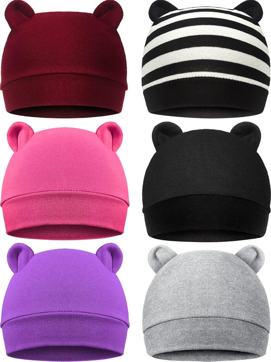 Geyoga 6 Pieces Newborn Baby Hat Bear Ears Infant Caps Baby Boy Girl Toddler Hats Infant Beanie Caps for 0-3 Months