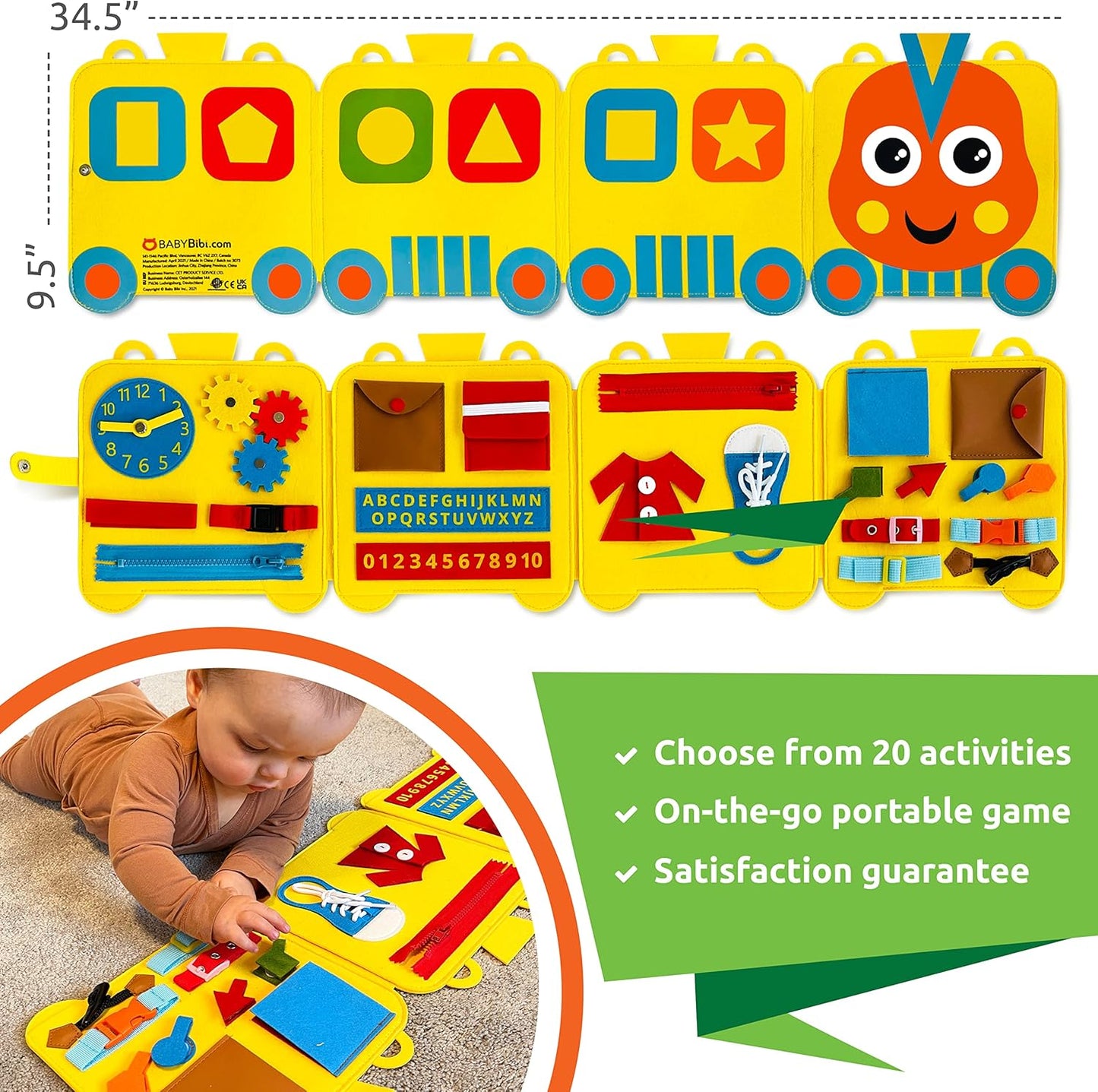 Felt Train Busy Board for Toddlers 2-4 Year Old - Montessori Busy Board with 22 Sensory Toys to Fine Motor Skills - Toddler Travel Toys