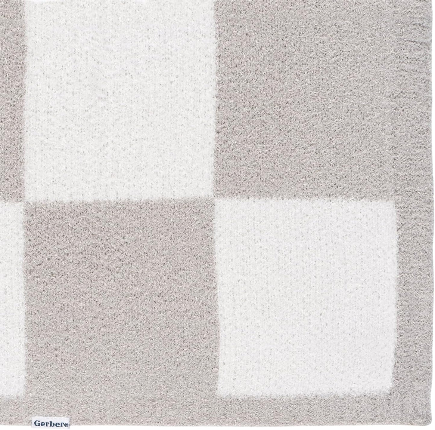 Gerber Unisex Baby Cozy Soft Silky Mink Checkerboard Grid Blanket, Tan Check, One Size