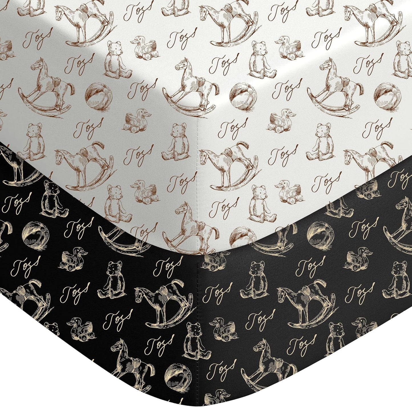 Yoofoss Baby Pack and Play Sheets 2 Pack for Boys and Girls - 38x26 Mini Crib Sheets Fitted Neutral Compatible with Graco Pack n Play Mattress,Ultra Soft Breathable Microfiber Rocking Horse